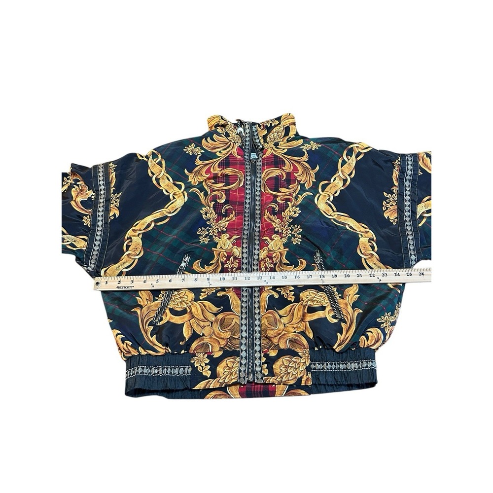 Vintage 90s Off Limits Bomber Jacket Plaid Ornate Baroque Mens Medium Full Zip - Picture 9 of 9